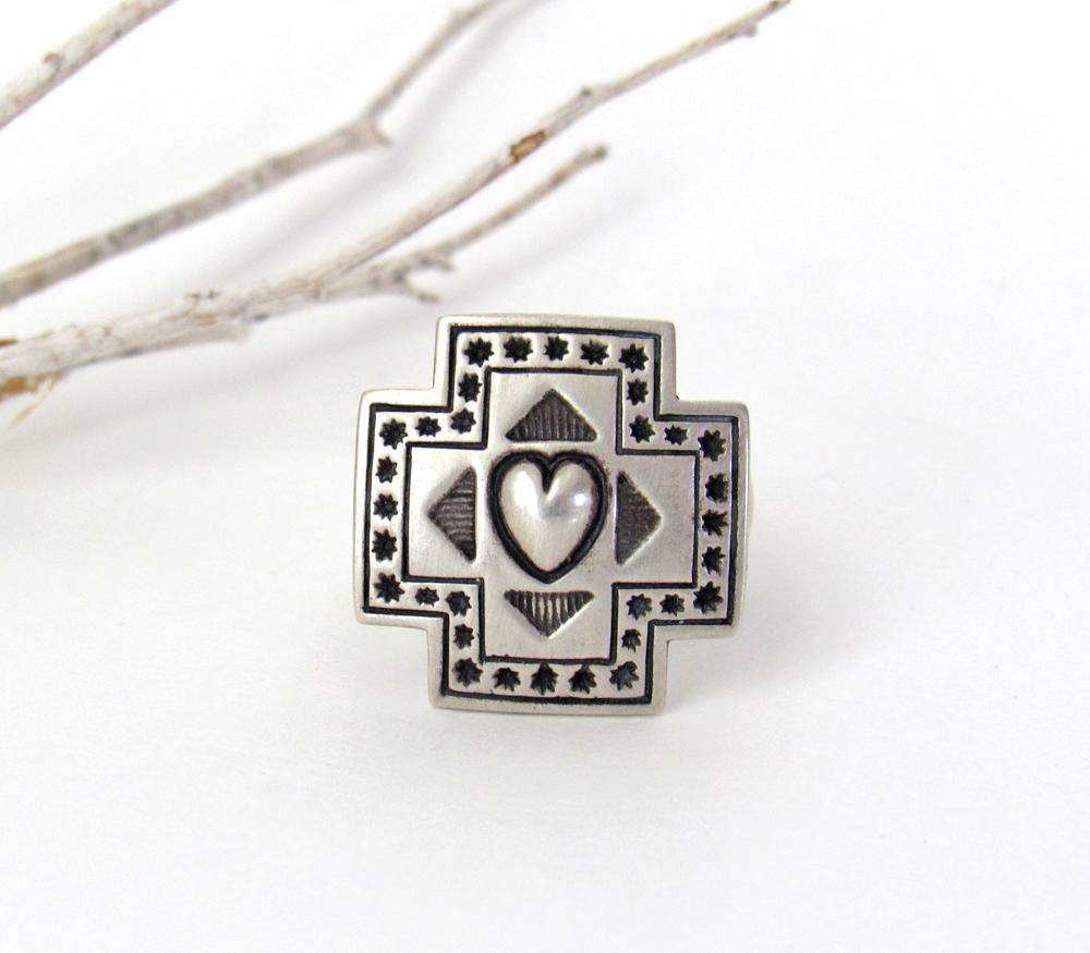 Sterling Silver Heart & Cross Ring - Southwestern Jewelry