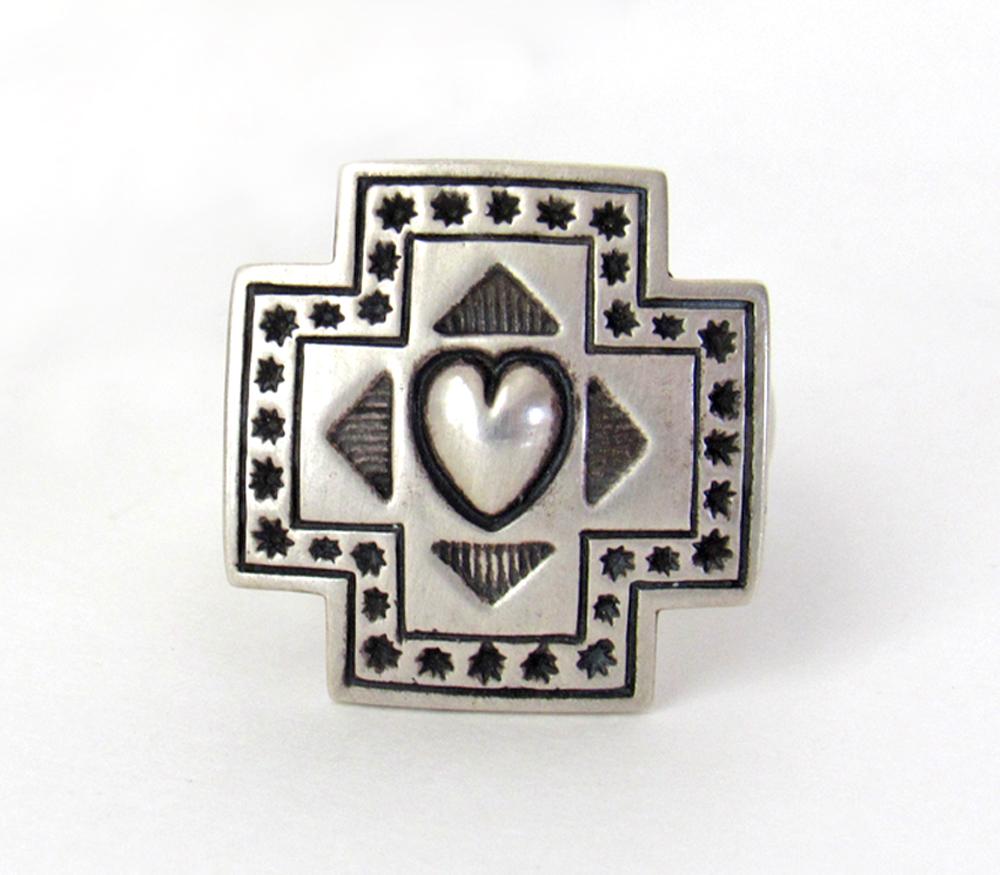 Sterling Silver Heart & Cross Ring - Southwestern Jewelry