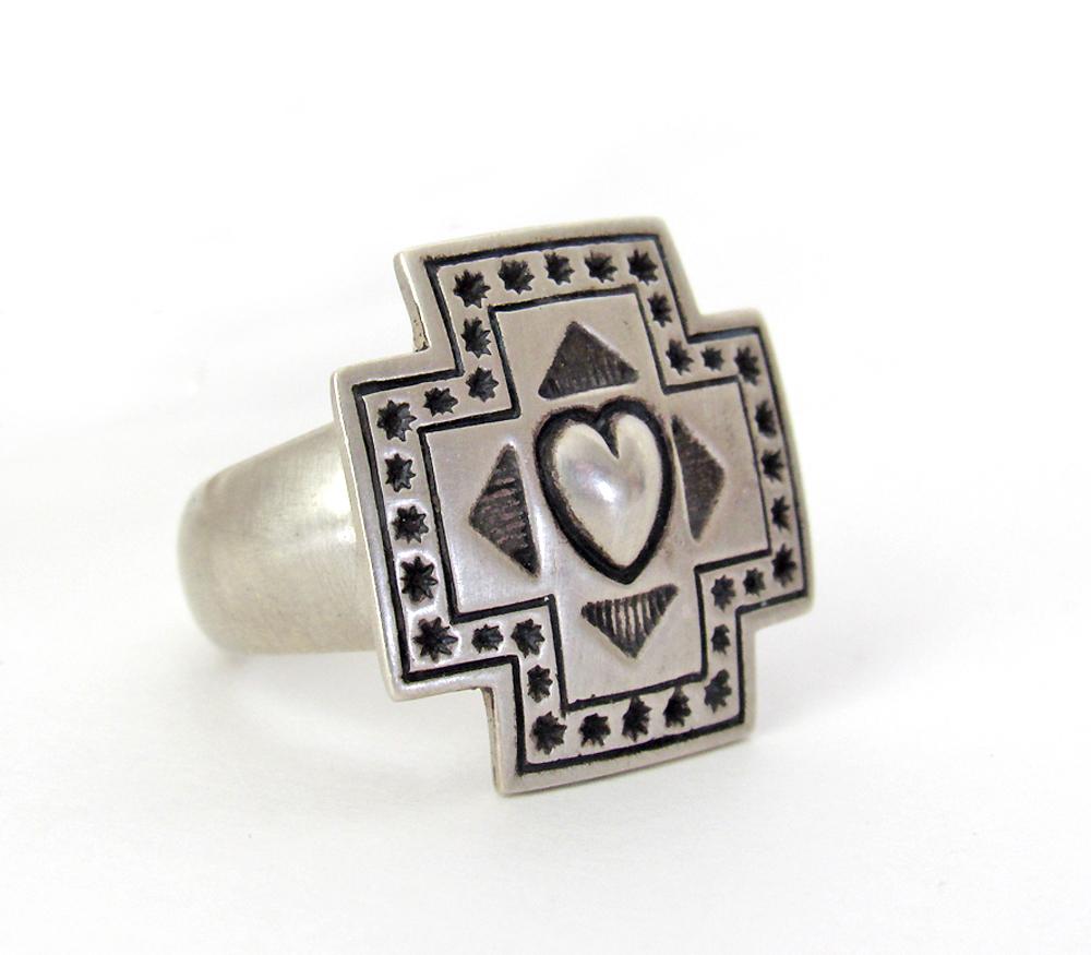 Sterling Silver Heart & Cross Ring - Southwestern Jewelry