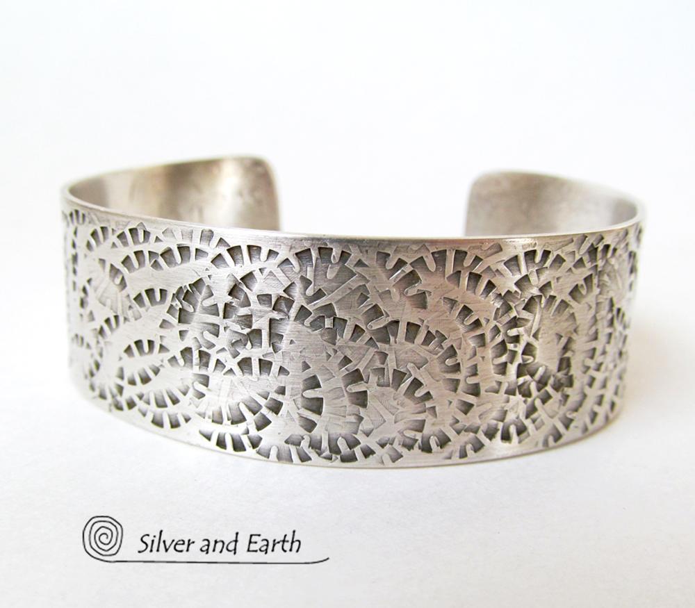 Textured Sterling Silver Cuff Bracelet - Unisex Jewelry for Men or Women
