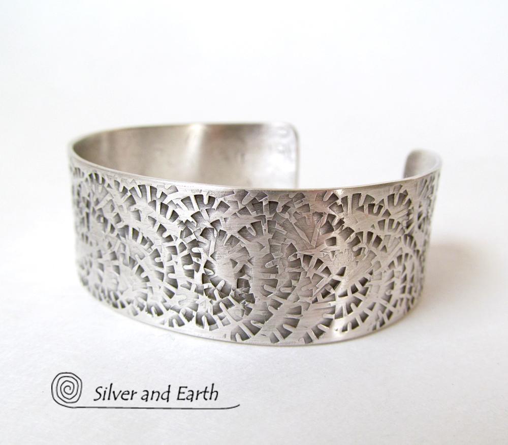 Textured Sterling Silver Cuff Bracelet - Unisex Jewelry for Men or Women