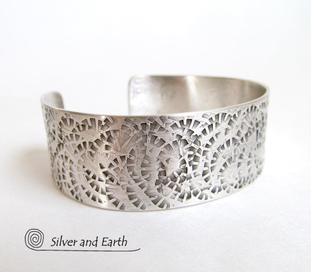 Textured Sterling Silver Cuff Bracelet - Unisex Jewelry for Men or Women