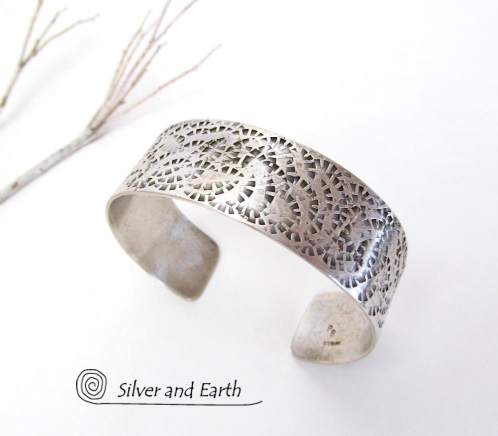 Textured Sterling Silver Cuff Bracelet - Unisex Jewelry for Men or Women