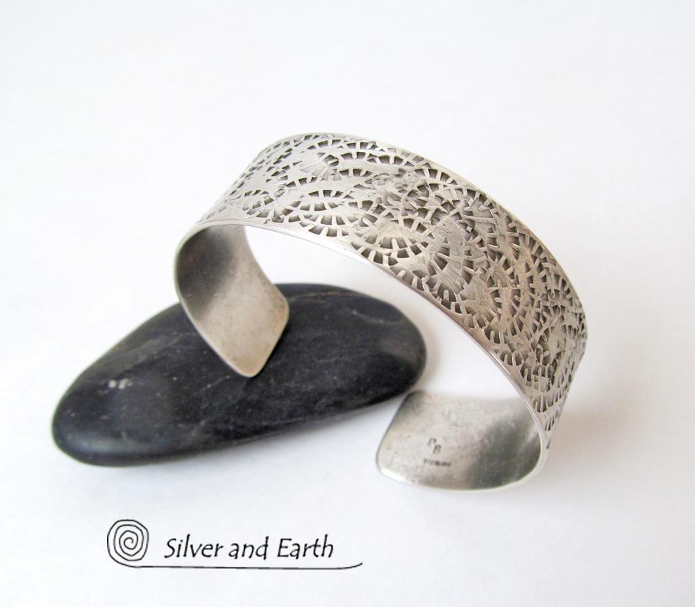 Textured Sterling Silver Cuff Bracelet - Unisex Jewelry for Men or Women