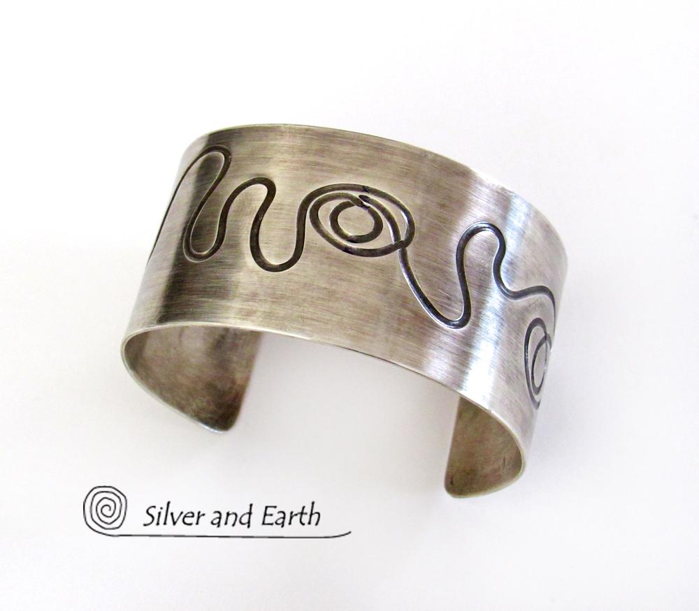 Sterling Silver Cuff Bracelet with Unique Texture - Contemporary Modern Silver