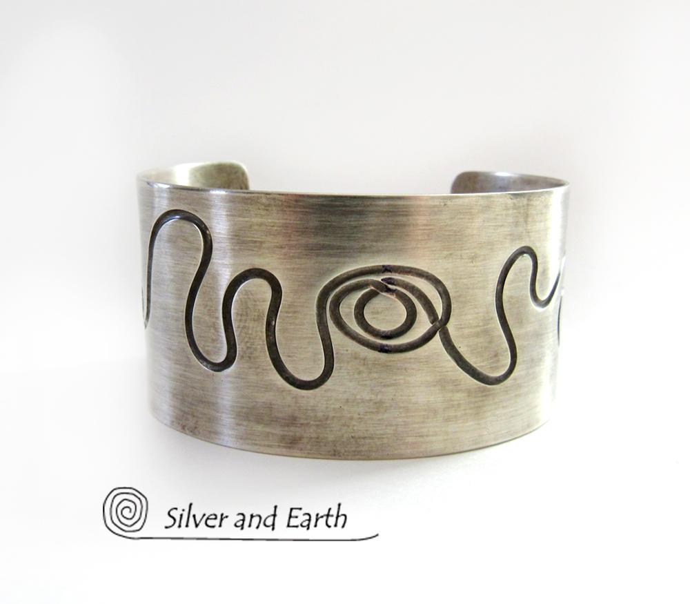 Sterling Silver Cuff Bracelet with Unique Texture - Contemporary Modern Silver