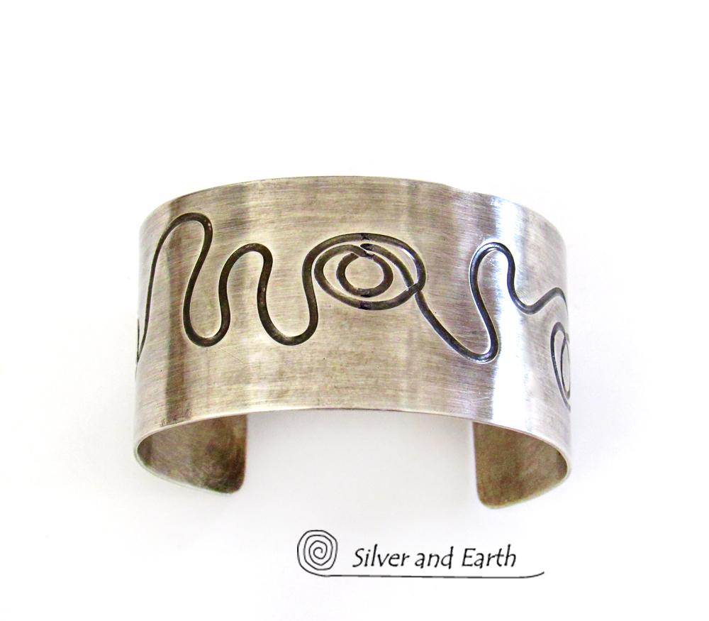 Sterling Silver Cuff Bracelet with Unique Texture - Contemporary Modern Silver