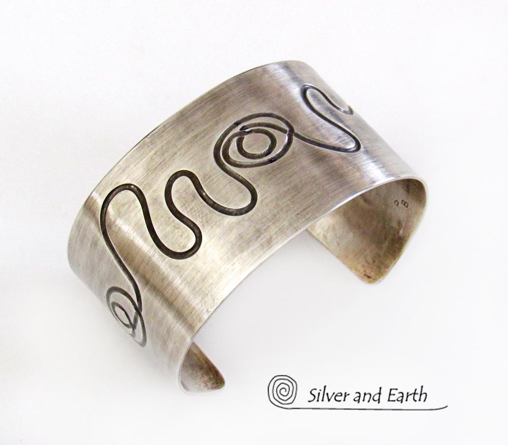 Sterling Silver Cuff Bracelet with Unique Texture - Contemporary Modern Silver