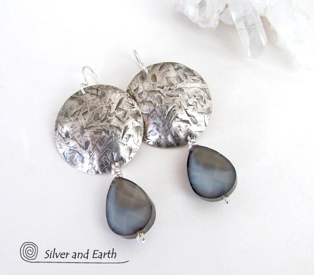 Modern Sterling Silver Earrings with Faceted Crystal Glass Dangles