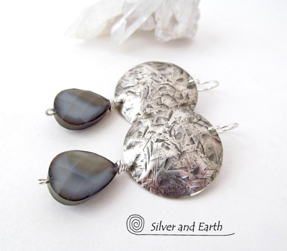 Modern Sterling Silver Earrings with Faceted Crystal Glass Dangles