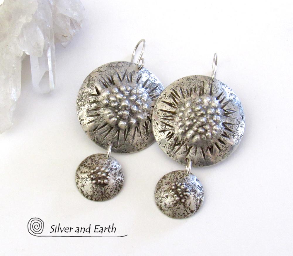 Big Round Sterling Silver Earrings with Rustic Organic Texture
