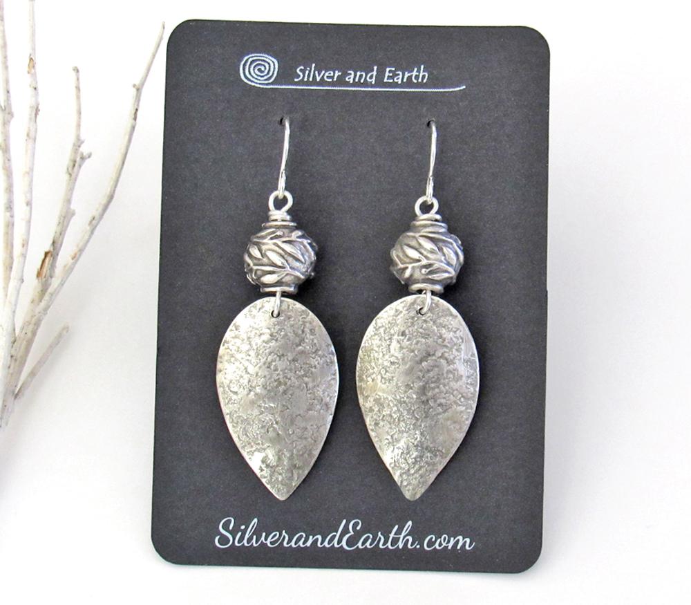 Modern Sterling Silver Leaf Earrings -  Nature Jewelry Gifts for Women