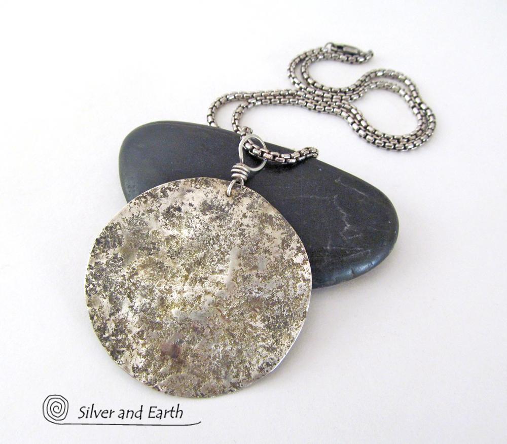 Hammered Sterling Silver Moon Necklace - Handmade Celestial Jewelry