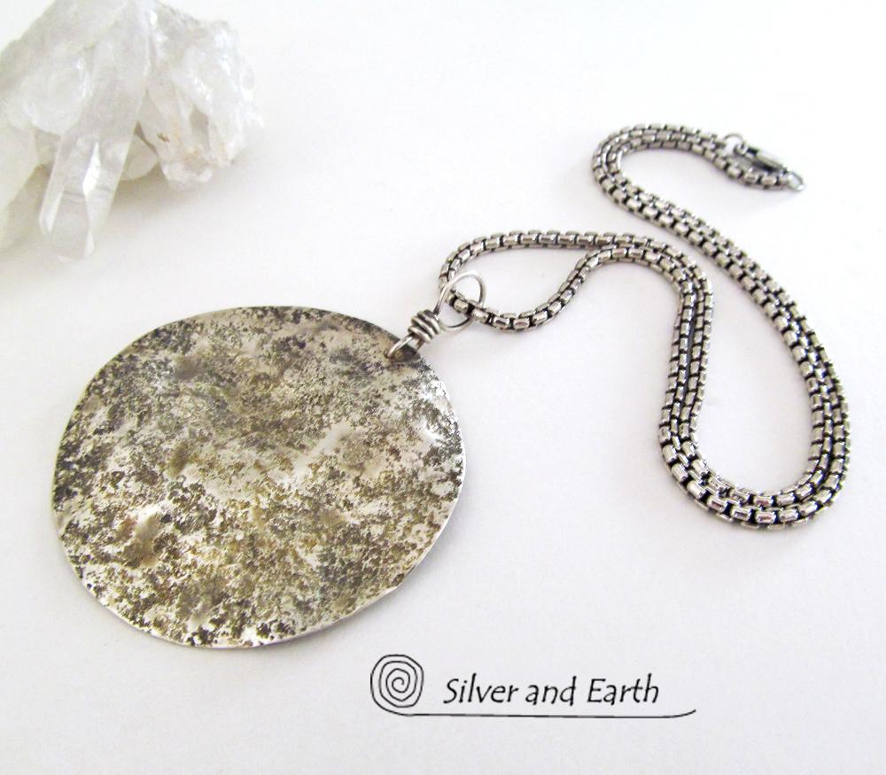 Hammered Sterling Silver Moon Necklace - Handmade Celestial Jewelry