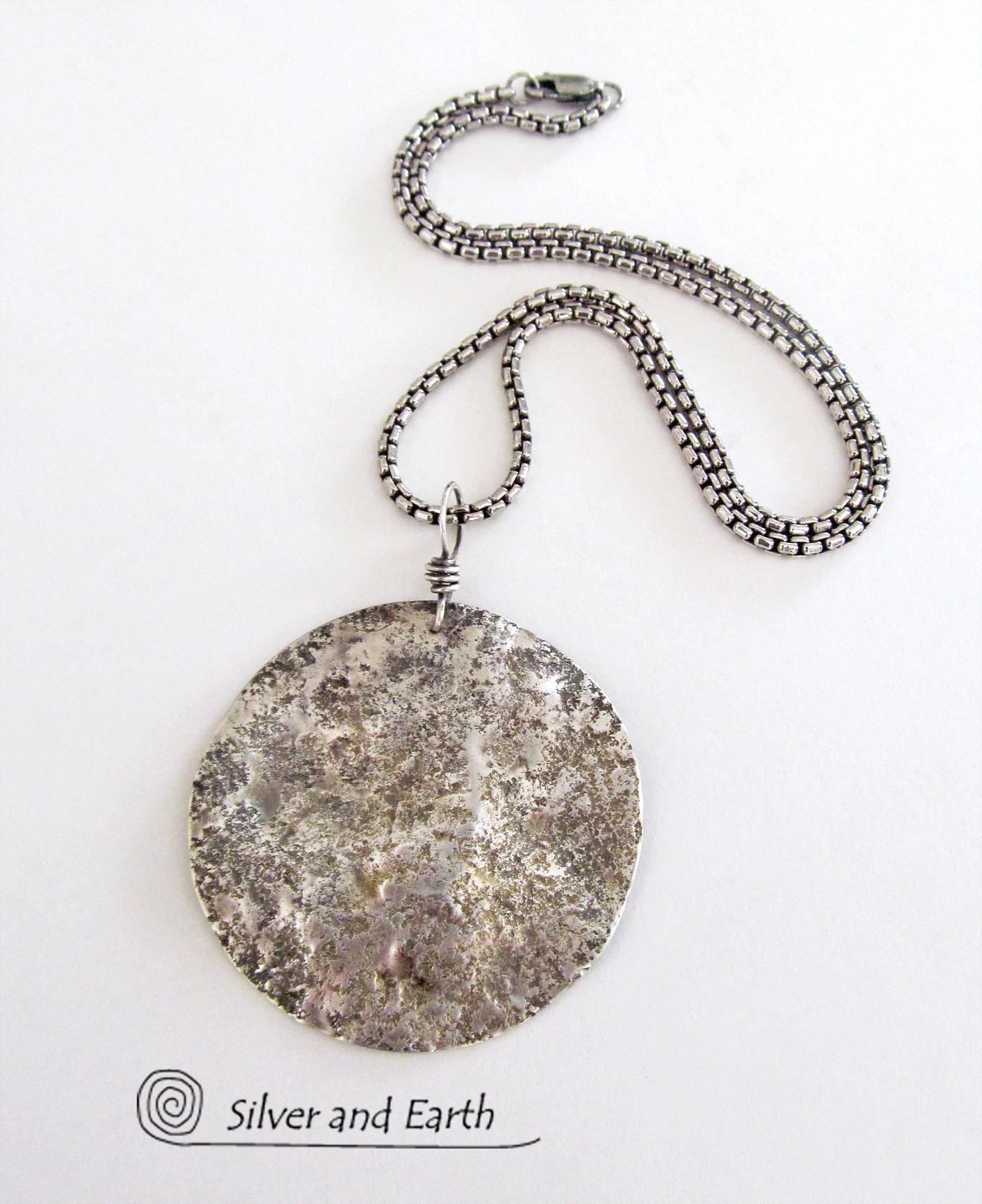 Hammered Sterling Silver Moon Necklace - Handmade Celestial Jewelry