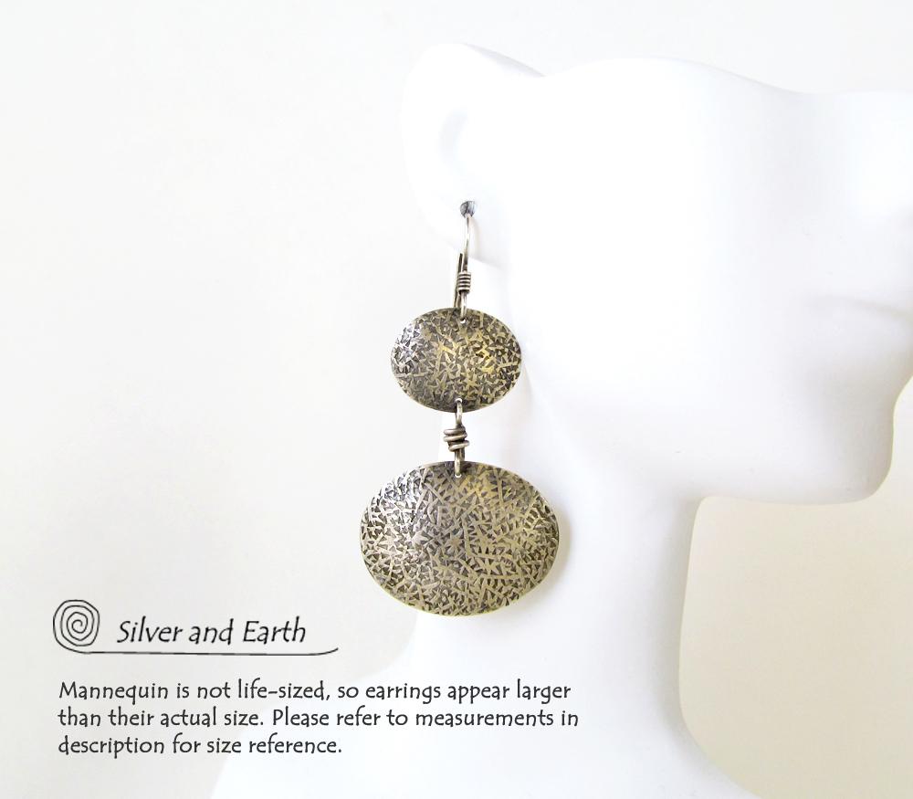 Textured Sterling Silver Double Dangle Earrings - Everyday Modern Silver Jewelry
