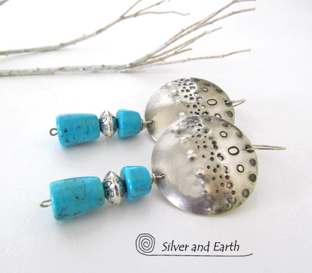 Sterling Silver Earrings with Sleeping Beauty Turquoise - Southwestern Silver Je