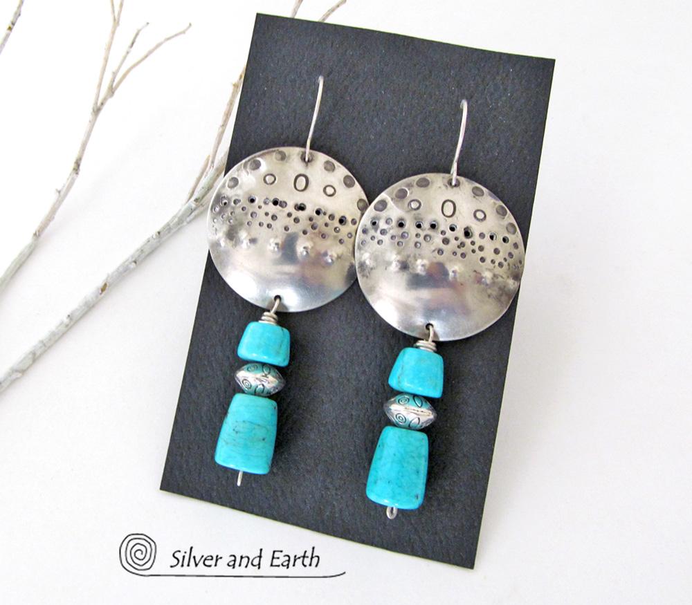 Sterling Silver Earrings with Sleeping Beauty Turquoise - Southwestern Silver Je