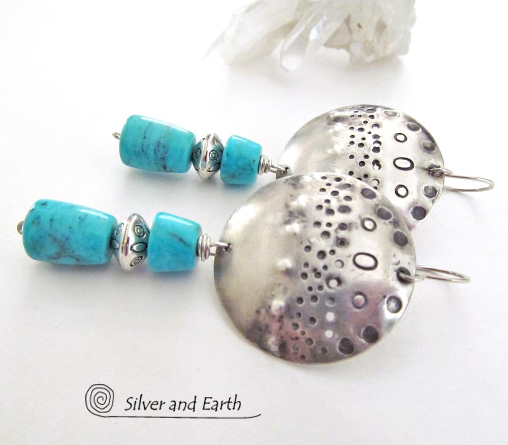 Sterling Silver Earrings with Sleeping Beauty Turquoise - Southwestern Silver Je