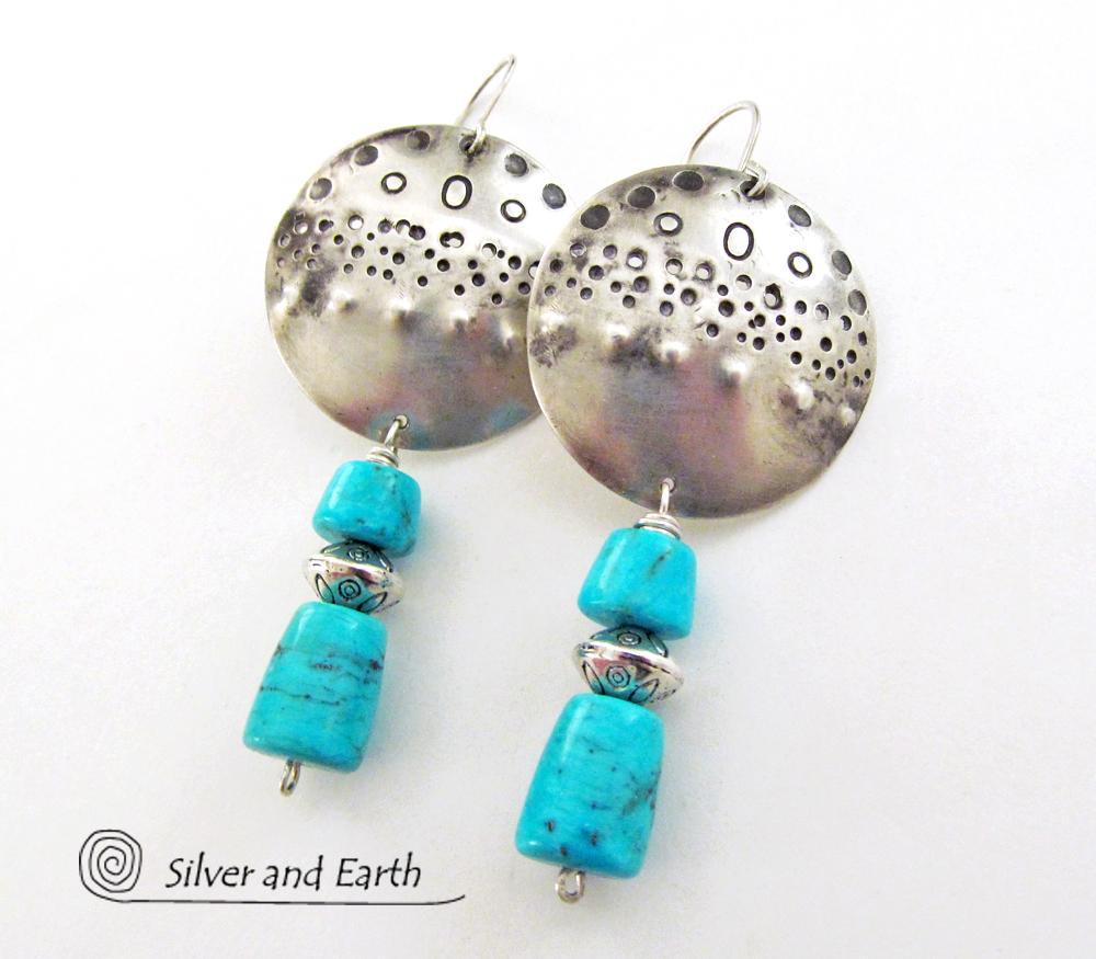 Sterling Silver Earrings with Sleeping Beauty Turquoise - Southwestern Silver Je