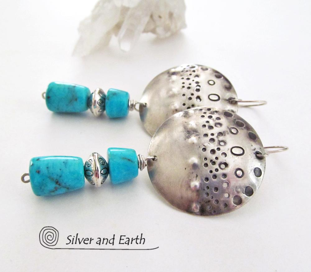 Sterling Silver Earrings with Sleeping Beauty Turquoise - Southwestern Silver Je