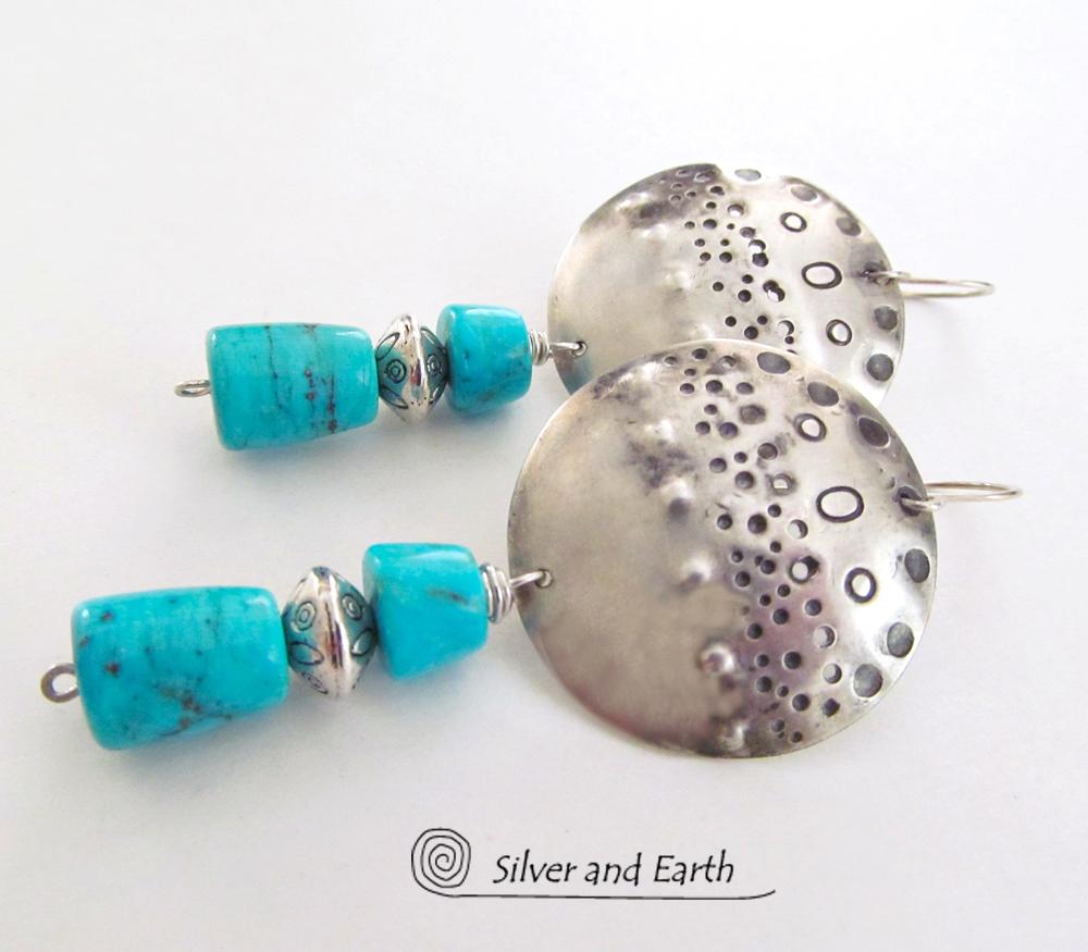 Sterling Silver Earrings with Sleeping Beauty Turquoise - Southwestern Silver Je