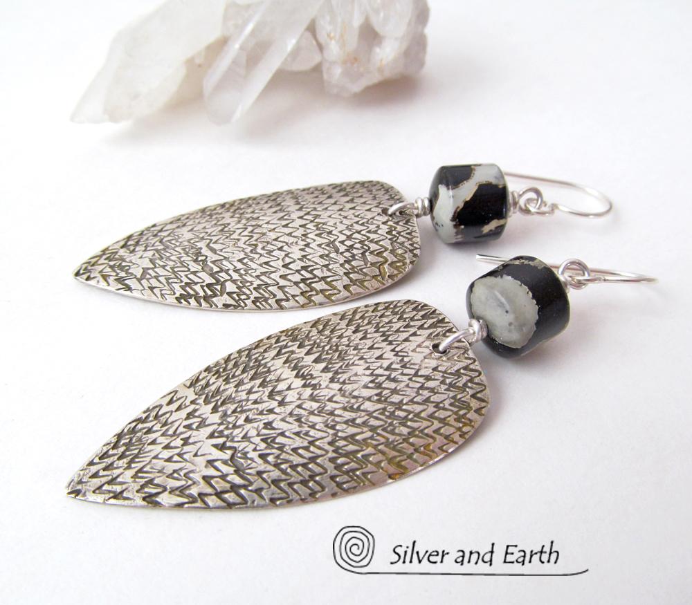 Sterling Silver Tribal Spear Earrings with Paintbrush Jasper Stones