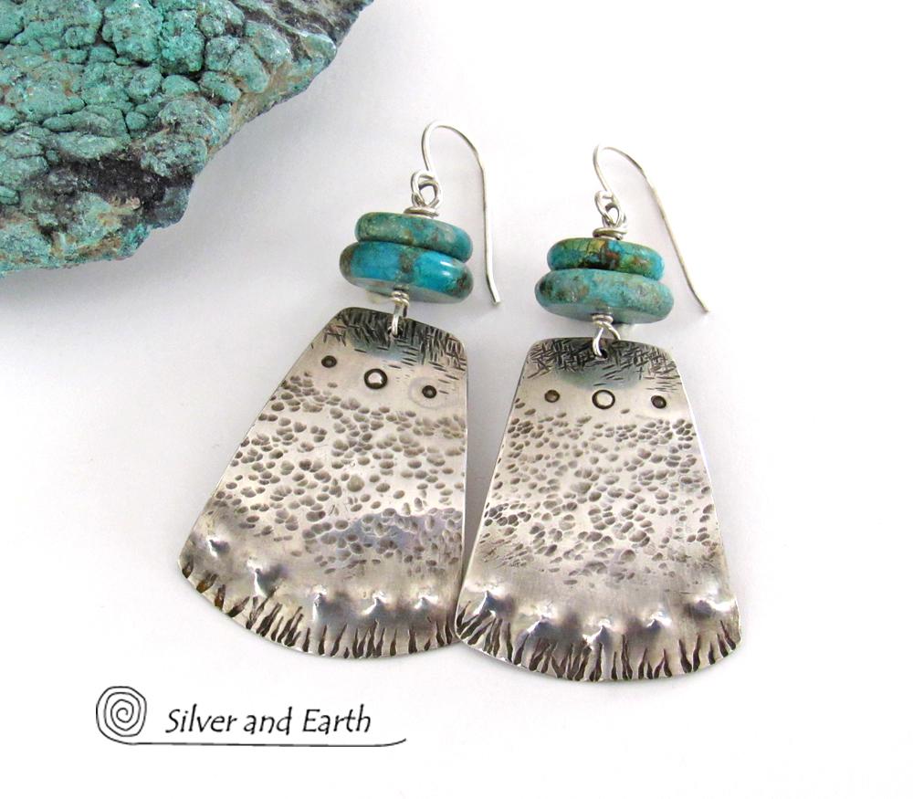 Turquoise & Sterling Silver Earrings - Bold Unique Southwest Style Jewelry