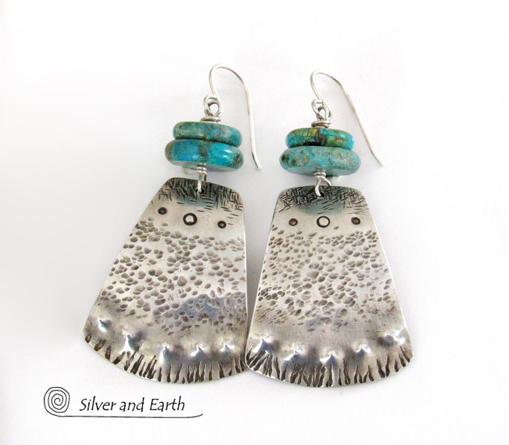 Turquoise & Sterling Silver Earrings - Bold Unique Southwest Style Jewelry