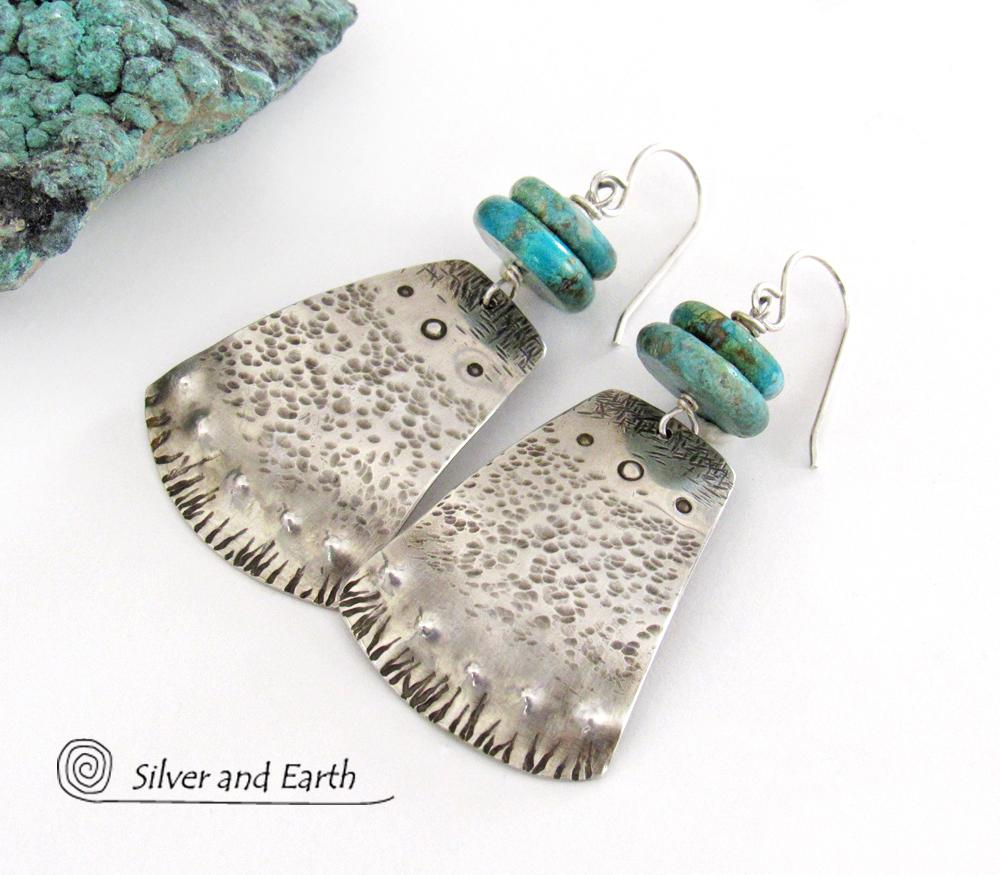 Turquoise & Sterling Silver Earrings - Bold Unique Southwest Style Jewelry