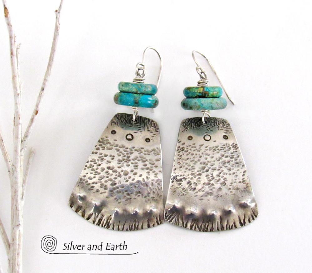 Turquoise & Sterling Silver Earrings - Bold Unique Southwest Style Jewelry