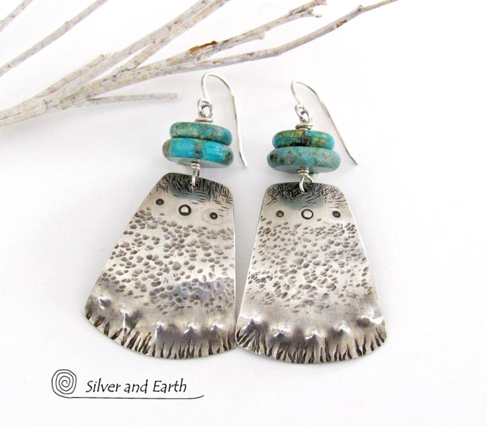 Turquoise & Sterling Silver Earrings - Bold Unique Southwest Style Jewelry