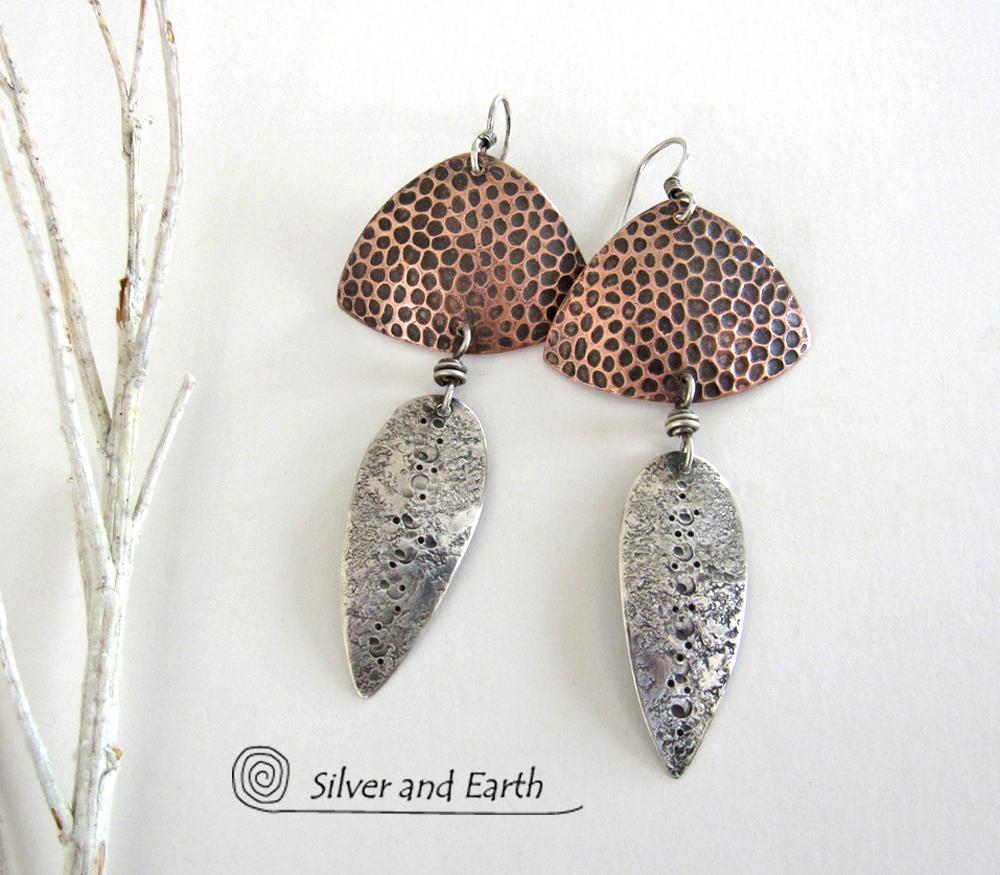 Sterling Silver & Copper Mixed Metal Earrings - Mod Contemporary Jewelry