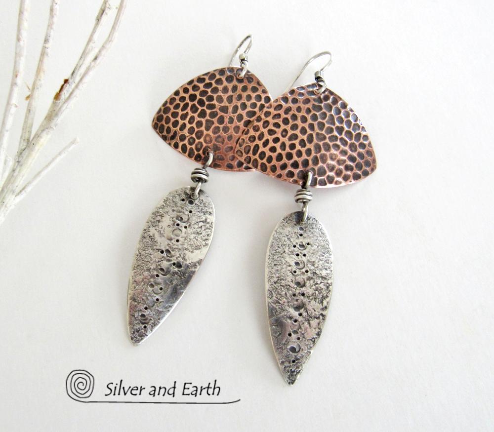 Sterling Silver & Copper Mixed Metal Earrings - Mod Contemporary Jewelry