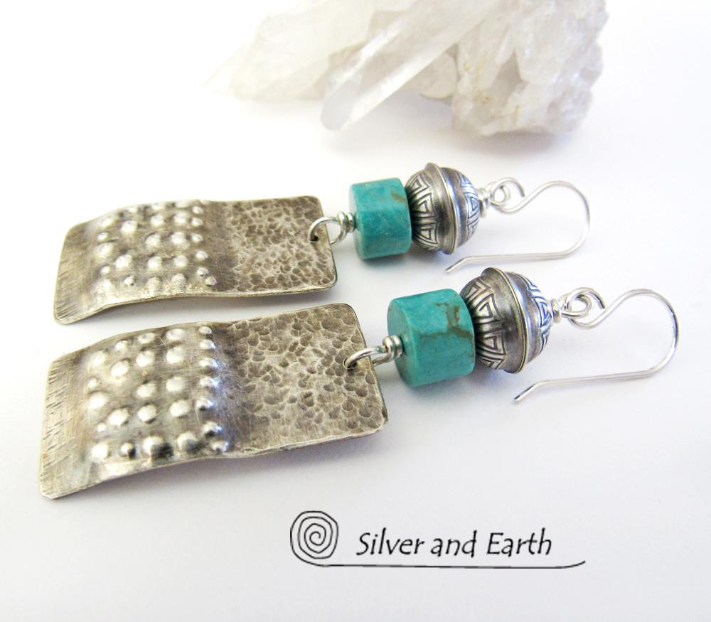 Sterling Silver Tribal Earrings with Turquoise - Modern Southwest Jewelry
