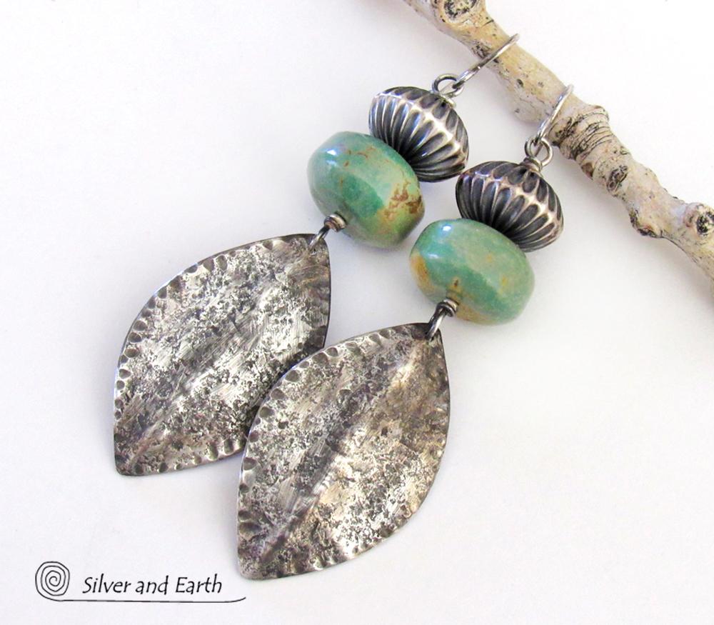 Big Bold Sterling Silver & Turquoise Earrings - Southwest Silver Jewelry