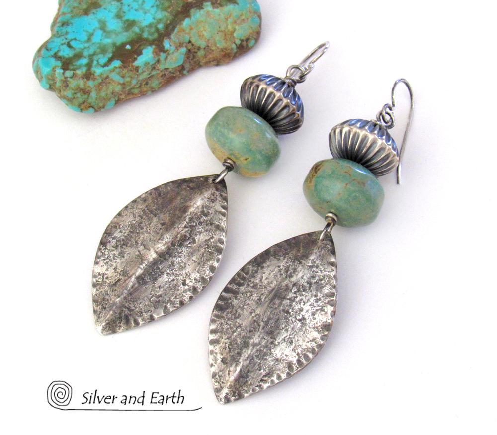 Big Bold Sterling Silver & Turquoise Earrings - Southwest Silver Jewelry