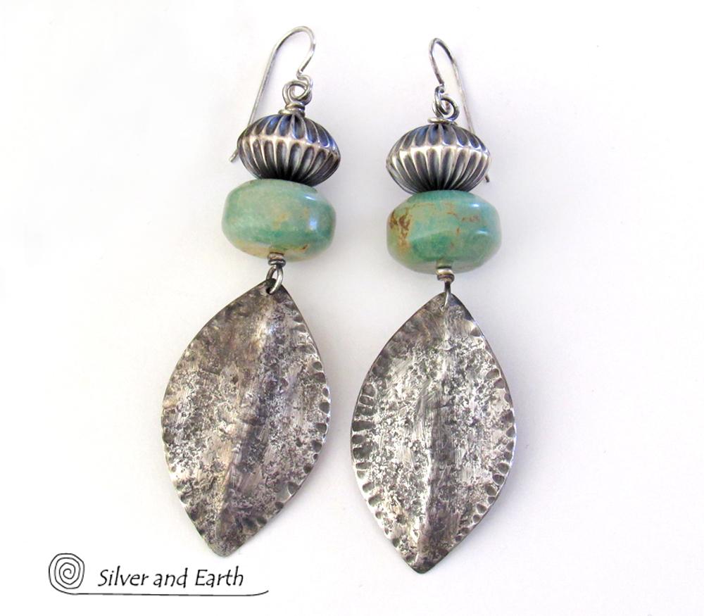 Big Bold Sterling Silver & Turquoise Earrings - Southwest Silver Jewelry