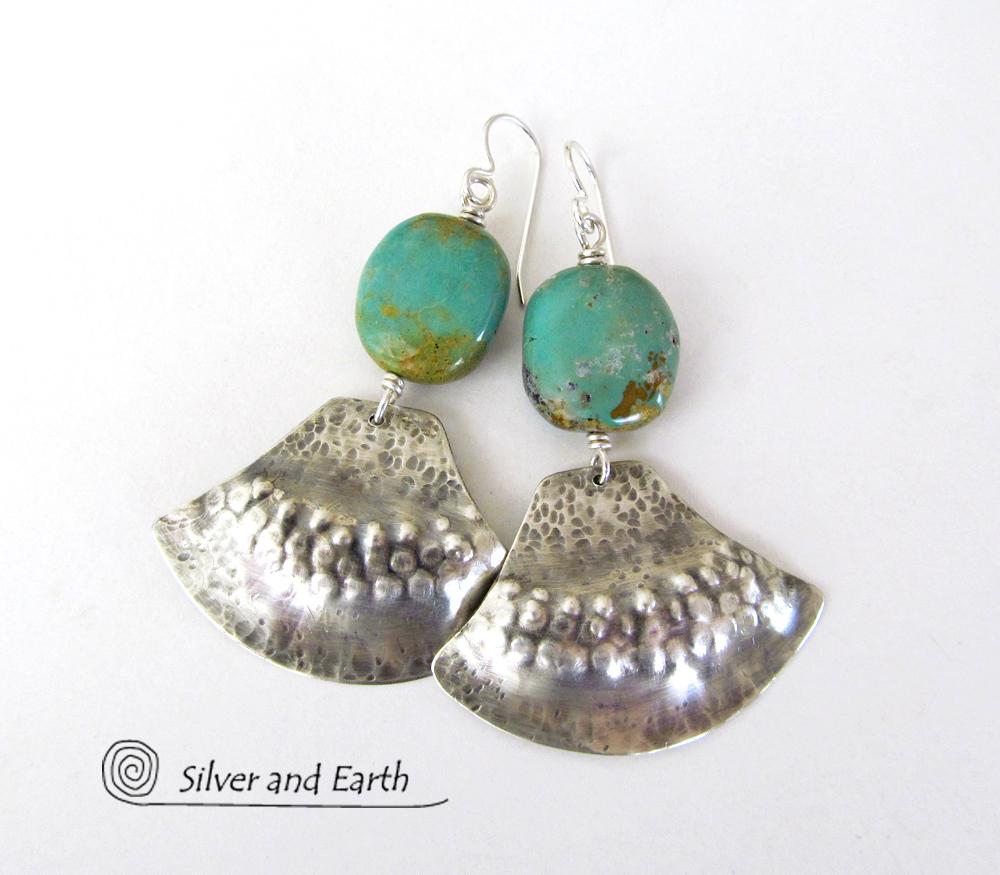 Unique Sterling Silver & Turquoise Earrings - Tribal Southwest Sterling Jewelry