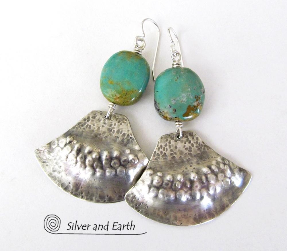 Unique Sterling Silver & Turquoise Earrings - Tribal Southwest Sterling Jewelry