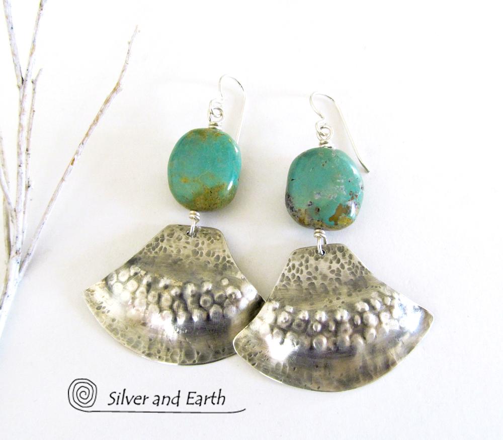 Unique Sterling Silver & Turquoise Earrings - Tribal Southwest Sterling Jewelry