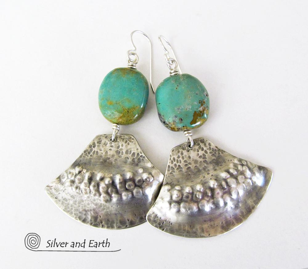 Unique Sterling Silver & Turquoise Earrings - Tribal Southwest Sterling Jewelry