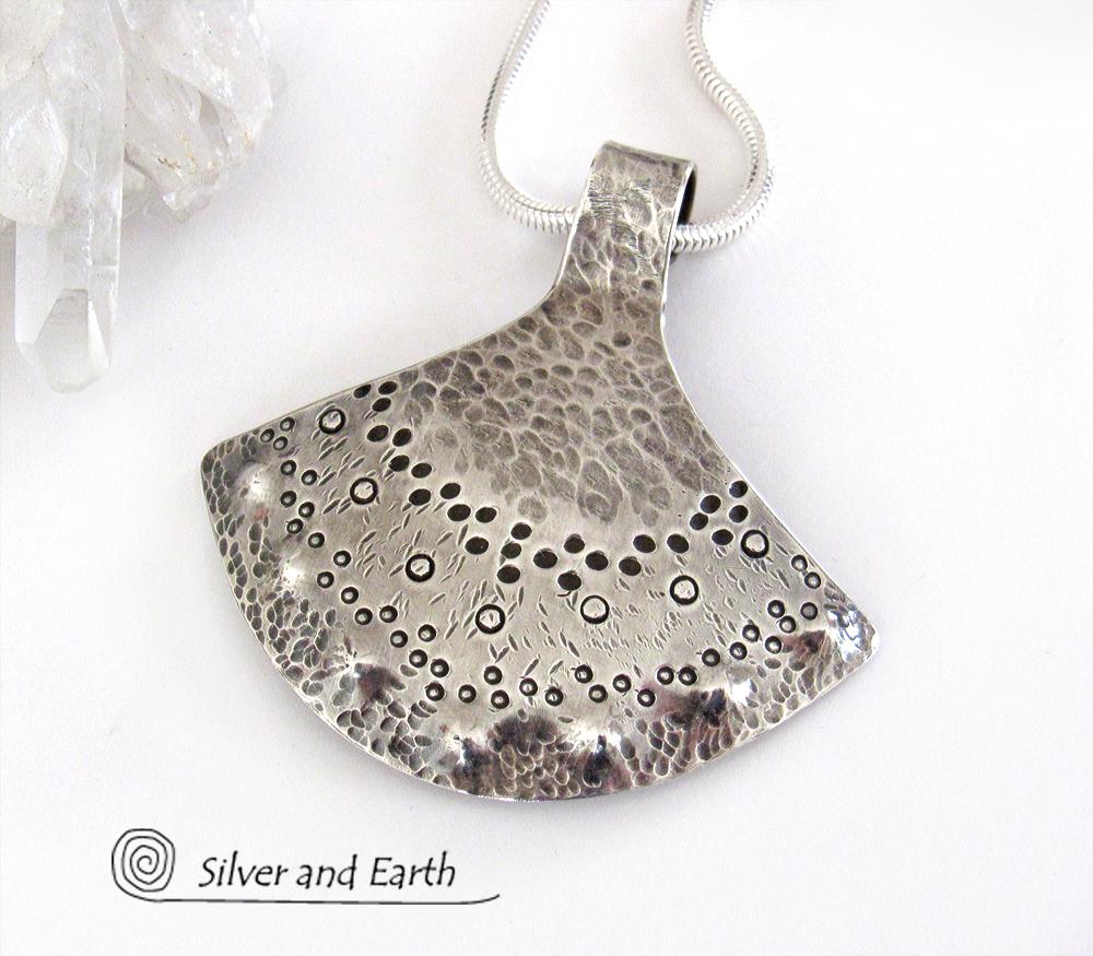 Sterling Silver Necklace with Tribal Design - Handcrafted Unique Silver Jewelry