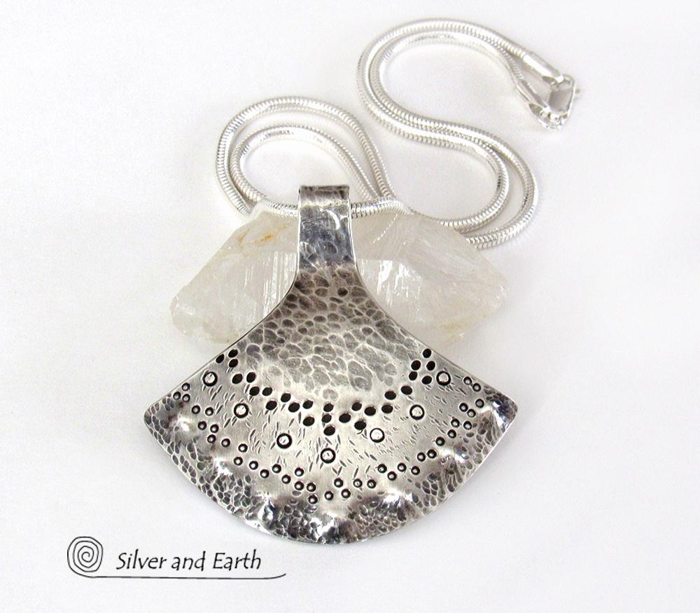 Sterling Silver Necklace with Tribal Design - Handcrafted Unique Silver Jewelry