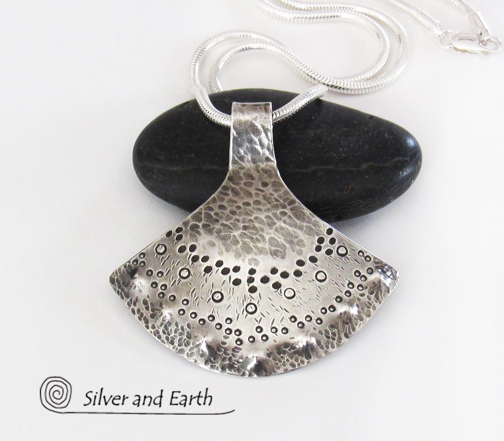 Sterling Silver Necklace with Tribal Design - Handcrafted Unique Silver Jewelry