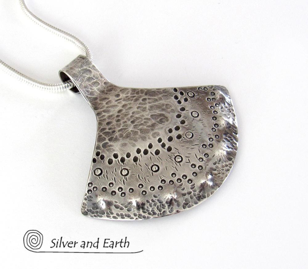 Sterling Silver Necklace with Tribal Design - Handcrafted Unique Silver Jewelry