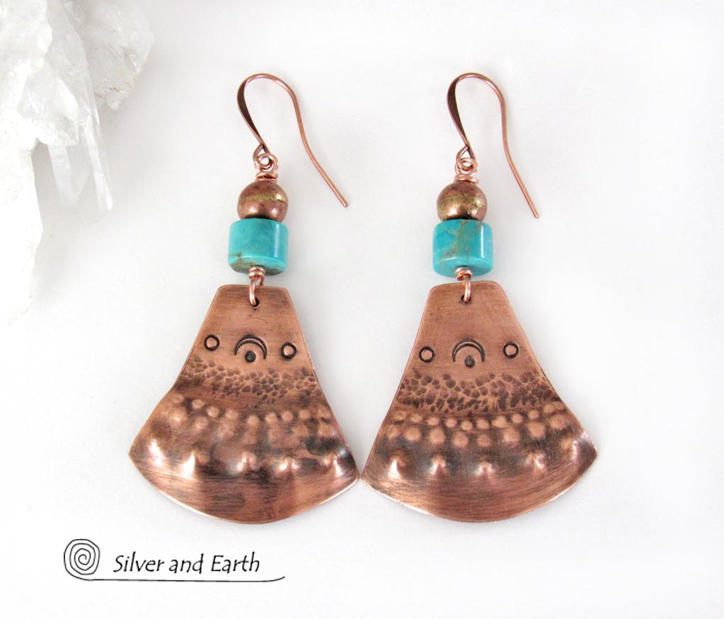 Copper & Turquoise Bohemian Earrings - Unique Boho Tribal Jewelry