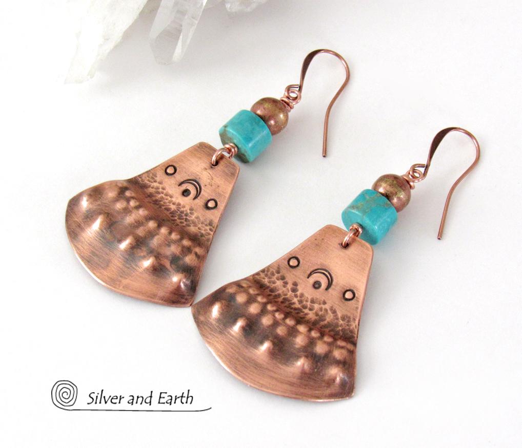 Copper & Turquoise Bohemian Earrings - Unique Boho Tribal Jewelry