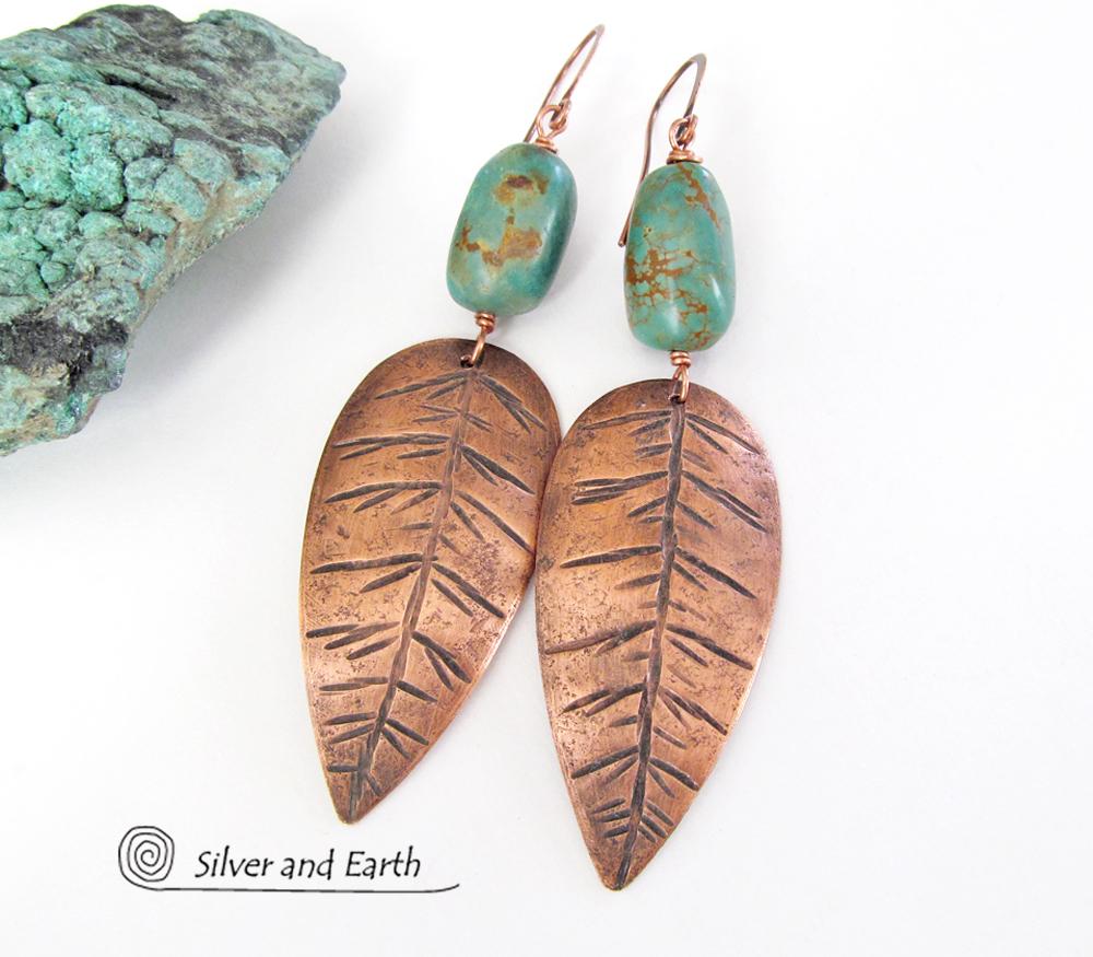 Copper shop feather earrings