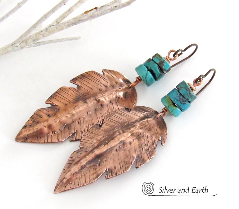 Copper feather earrings outlet